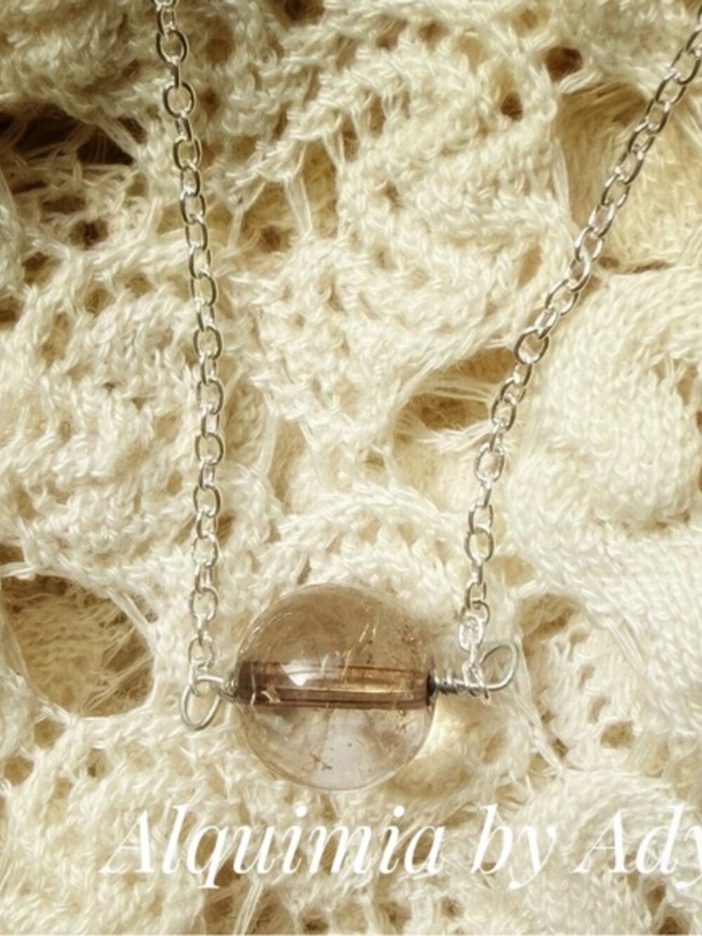 Sterling Silver Necklace with Smoky Brown Rutilated Quartz Bead